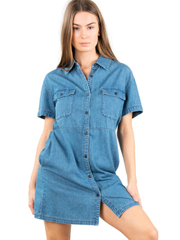 Dylan Denim Shirt Dress - Vintage Blue
