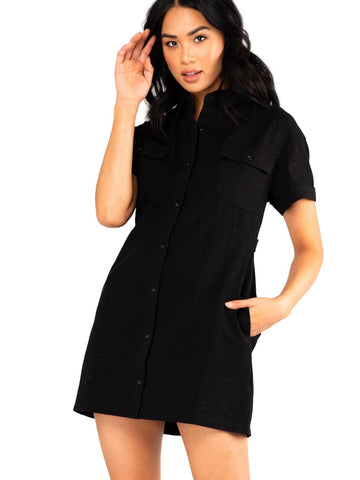 Heartbreaker Button Up Dress - Black