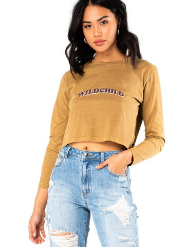 Wildchild Crop Long Sleeve Tee - Camel