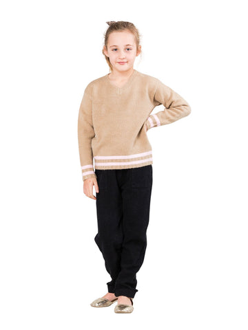 Together Vee Neck Knit Girls - Latte