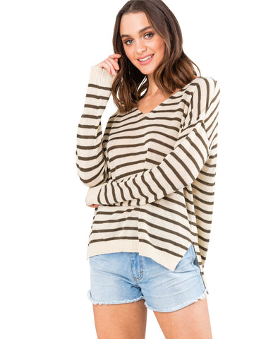 Surface Vee Neck Knit - Rifle Stripe