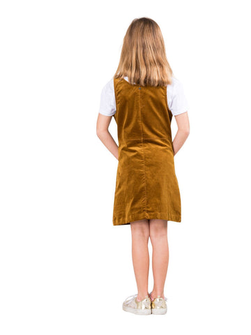 Tell Me Cord Pinafore Dress Girls - Light Camel