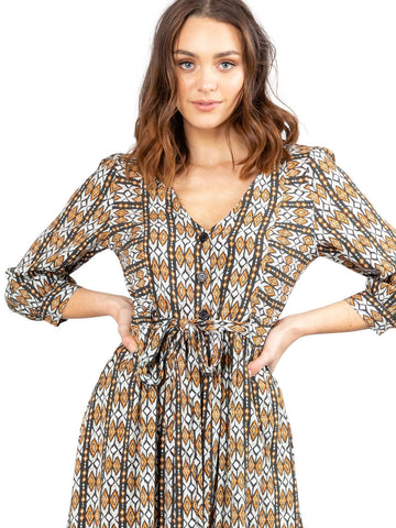 Costello Long Sleeve Midi Dress - Tortoise Shell