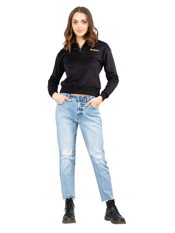 Chain Again Mock Neck Fleece - Black