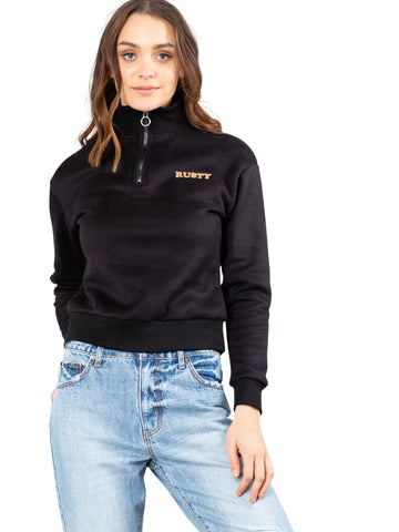 Chain Again Mock Neck Fleece - Black