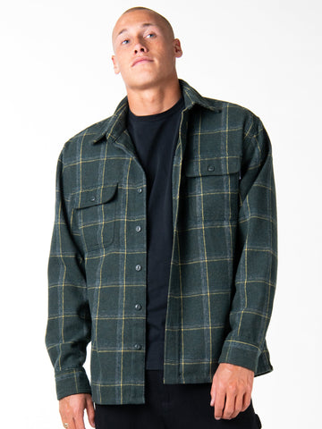 Hair Brush Long Sleeve Overshirt - Rifle Green