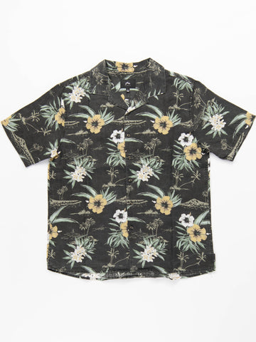 Rock Piles Short Sleeve Cuban Shirt - Black